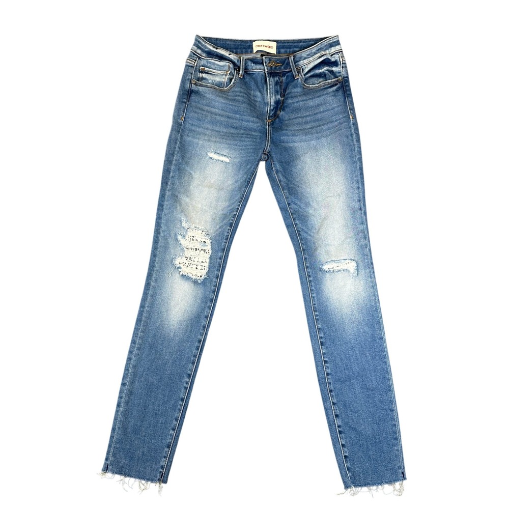 Driftwood Jackie Distressed Raw Hem Skinny Jeans Medium Wash Size 26 W26 L28